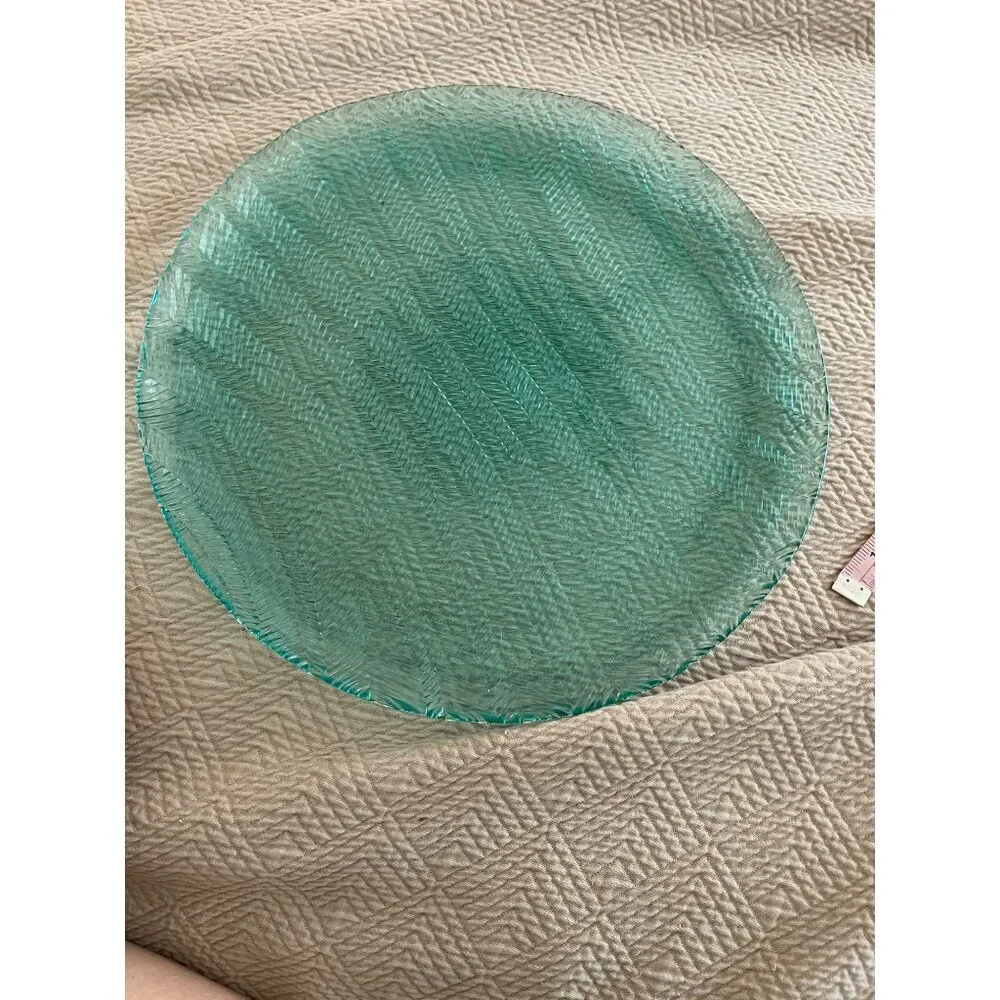 Arcoroc France Vintage Serving Platter 12.5 Inch Teal Herringbone Chevron Rare